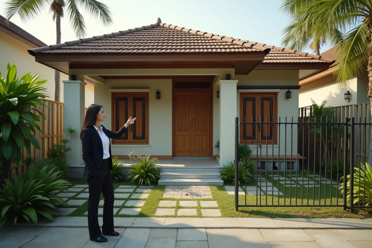 Agent immobilier thaïlandais présentant une maison abordable à vendre en Thaïlande