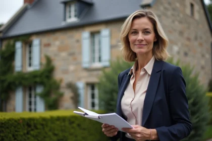 Agent immobilier devant une maison à vendre dans l'Oise lors d'une vente urgente pour cause de divorce