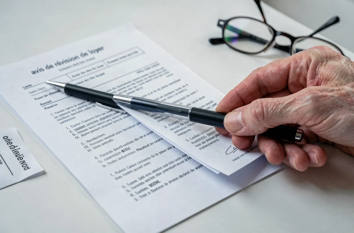 Gros plan sur un avis de révision de loyer et des documents de bail pour locataire protégé
