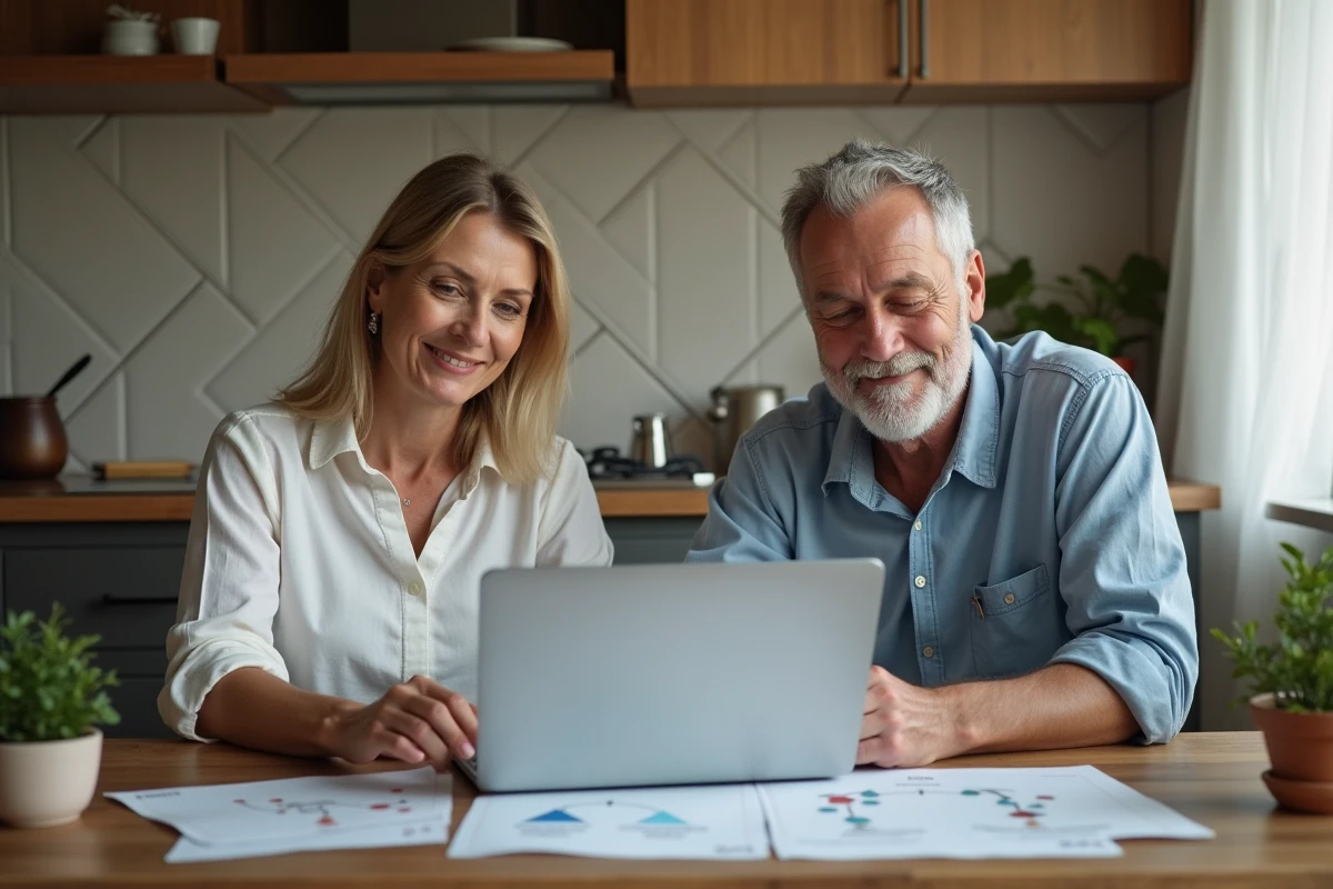 Couple recherchant le propriétaire d'une parcelle familiale sur le cadastre en ligne pour débloquer une succession