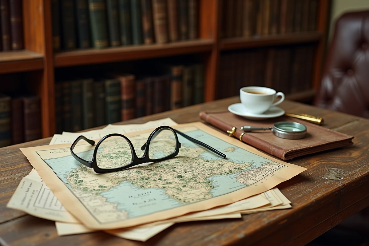 Documents notariaux et carte cadastrale sur un bureau pour l'achat d'un manoir à prix symbolique en France