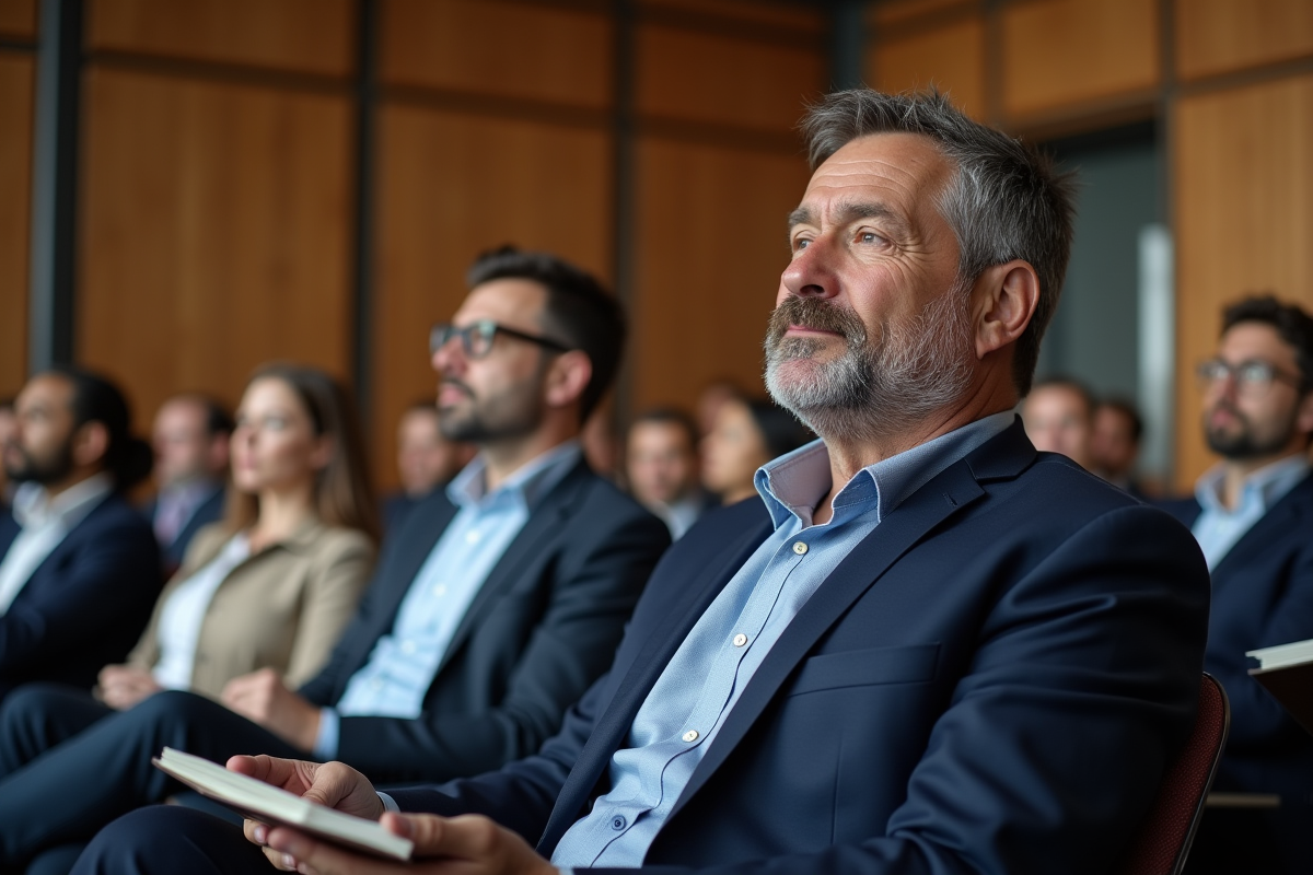 Homme d'âge moyen lors d'une enchère avec un carnet