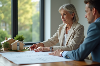Femme d'affaires examinant des plans architecturaux