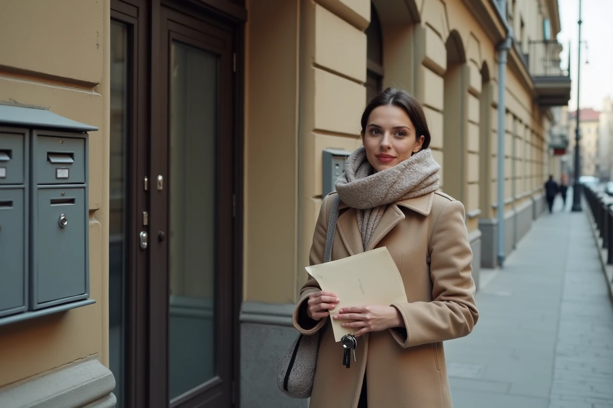 Jeune femme devant un immeuble d