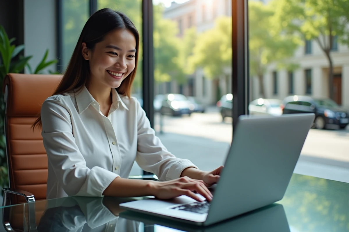 Jeune femme travaillant sur un ordinateur pour une estimation immobiliere