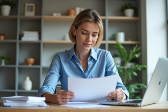Femme professionnelle dans un bureau moderne en appartement