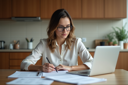 Femme en tenue professionnelle dans une cuisine lumineuse