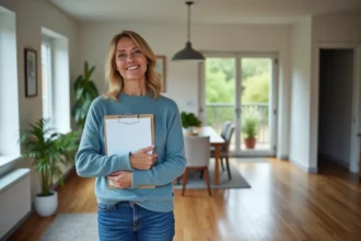 Femme souriante en visite dans une maison à Le Havre