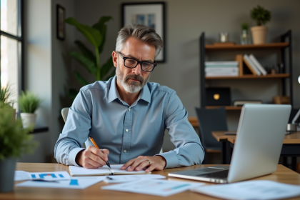 Homme d'âge moyen travaillant dans un bureau immobilier