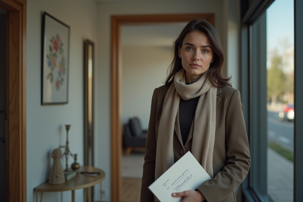 Jeune femme tenant une lettre officielle à l