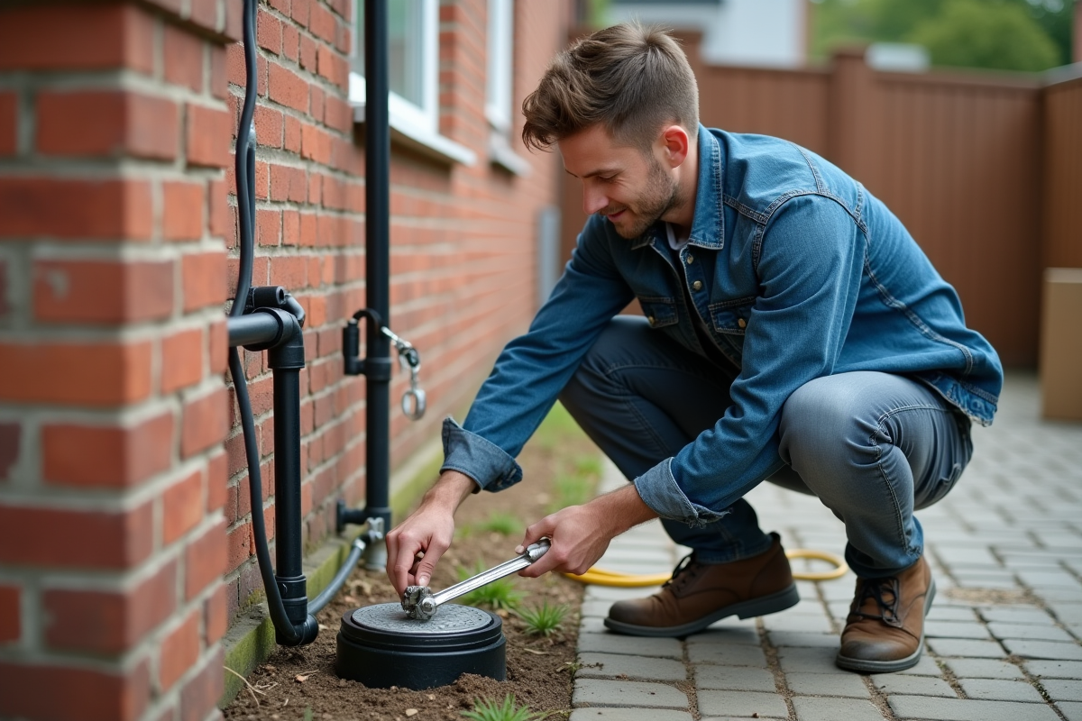 Jeune homme dehors ouvrant un compteur d