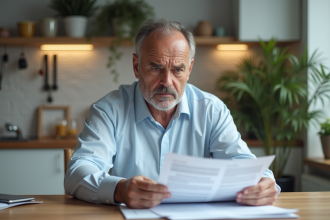 Propriétaire préoccupé examinant des formulaires de location