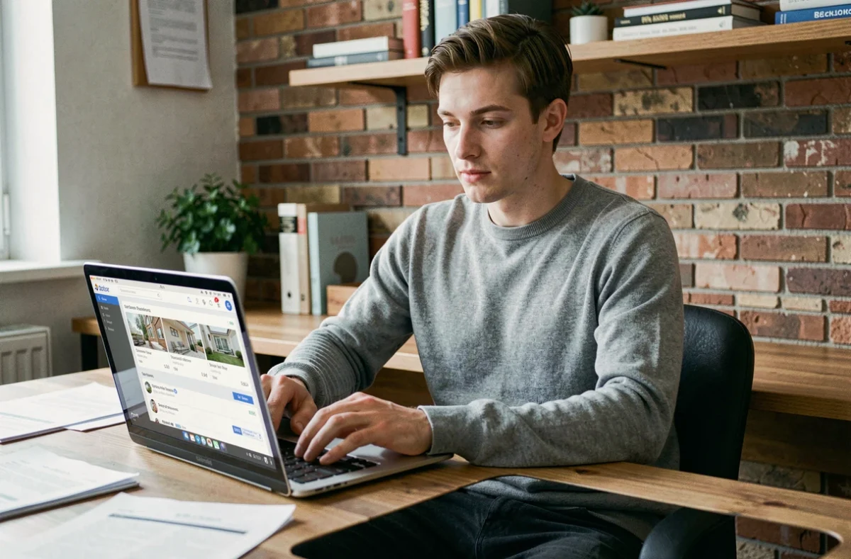 Jeune locataire recherchant un appartement en ligne via une plateforme de location digitale comme My-Appart