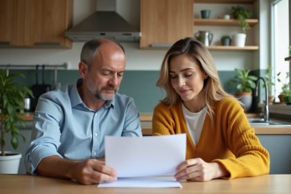 Propriétaire et locataire discutent d'un contrat de location dans la cuisine