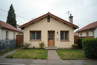 Maison individuelle modeste avec petit jardin clôturé dans un quartier résidentiel français, typique d'une location à 600 euros