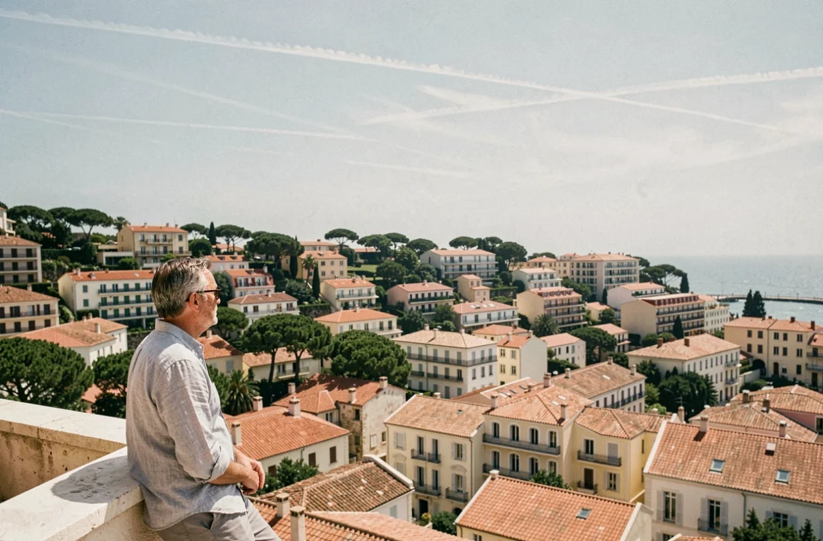 Vue panoramique depuis les toits des collines des quartiers sud de Marseille avec mer en arrière-plan
