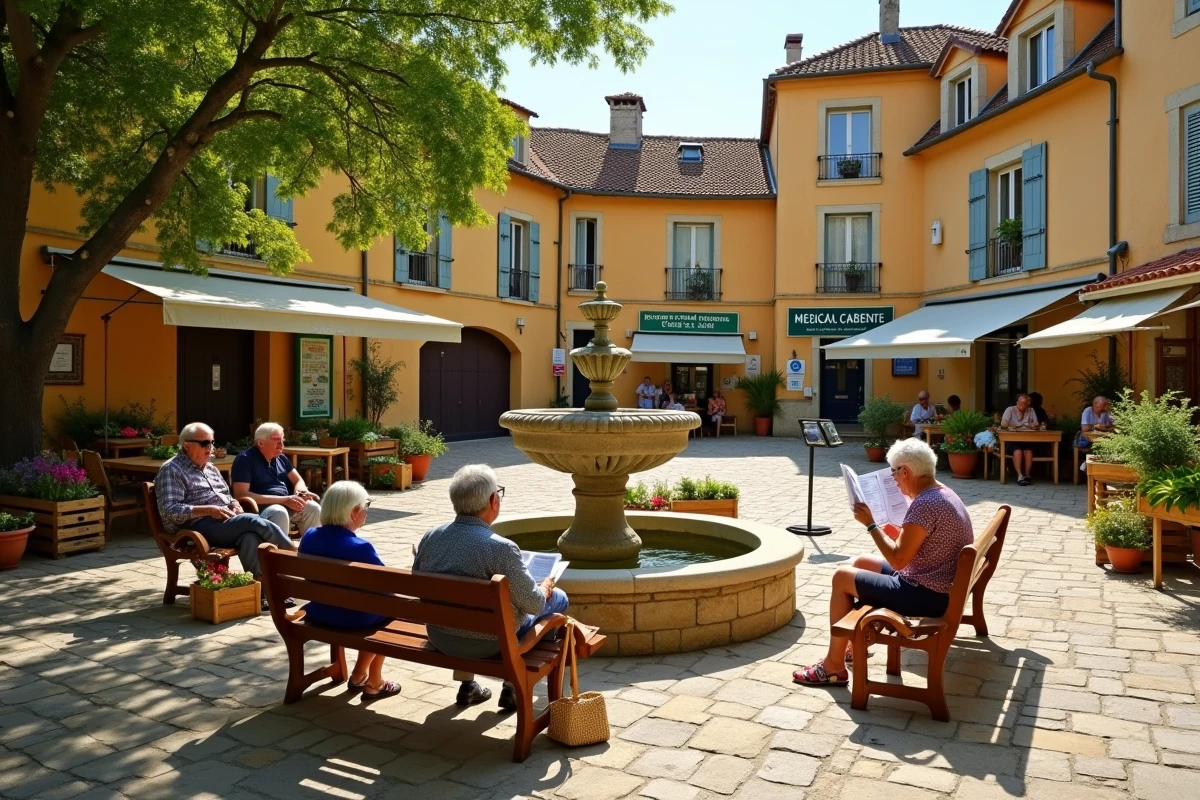 Place de quartier à Bergerac avec marché local et commerces de services essentiels