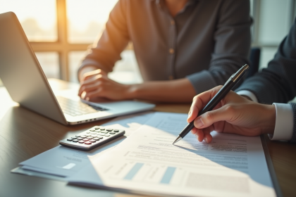 Personne professionnelle examinant contrat de location à la maison